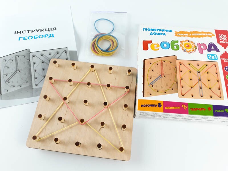 Геоборд. Набір геометрична дошка з резиночками